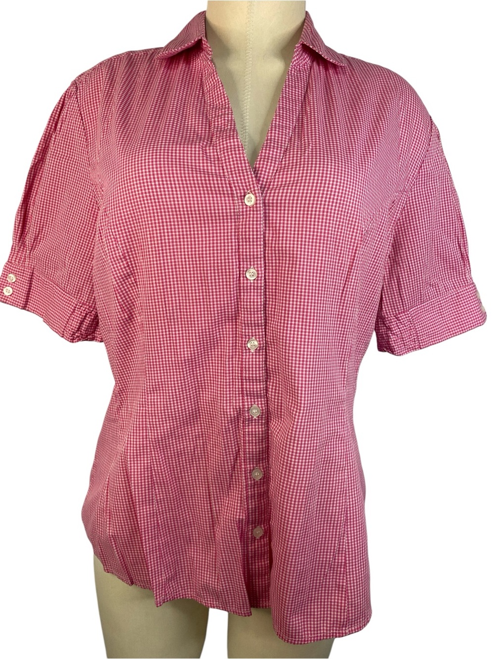 Riders by Lee Pink Gingham Short-Sleeve Button Down Shirt Women’s Large